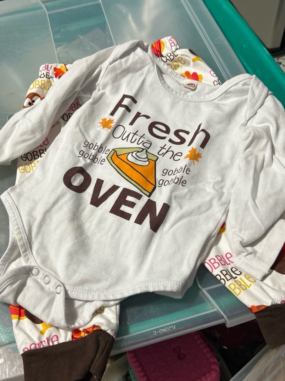 White 'Fresh Outta the Oven' Baby Bodysuit - Cute Thanksgiving Print